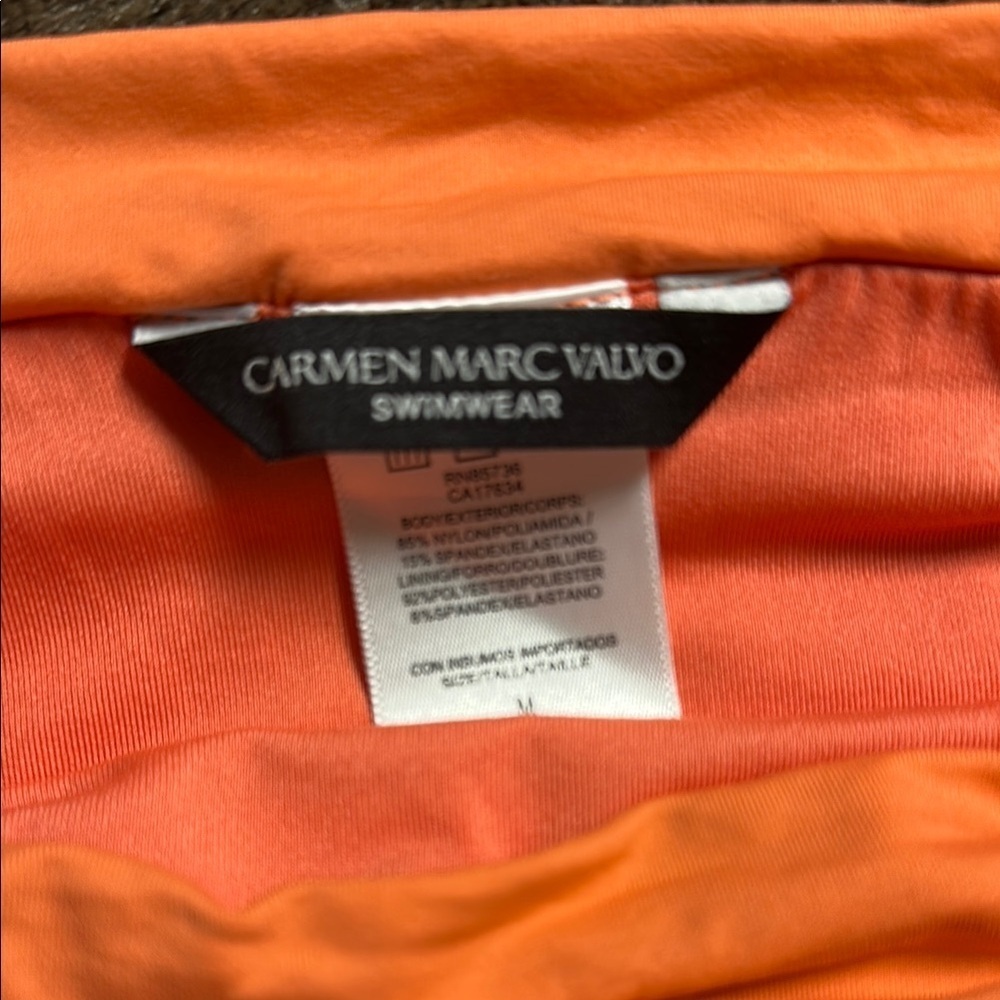 CARMEN MARC VALVO Ruffle Bandeau Bikini Set Sun Coral Sz Med - Picture 9 of 10